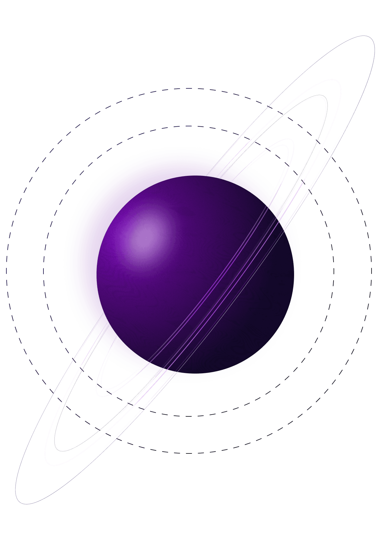 Futuristic planet with orbital rings representing technology and innovation